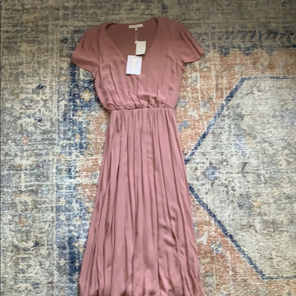 Rose Colored Short Sleeve Midi Dress